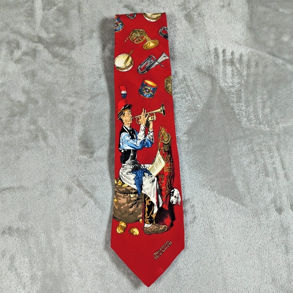 Vintage‎ Norman Rockwell Tie Mens Saturday Evening Post Music Trumpet Brass 90s